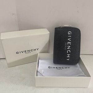 New! Authentic Givenchy Black Zip-Around Card Wallet with White Logo